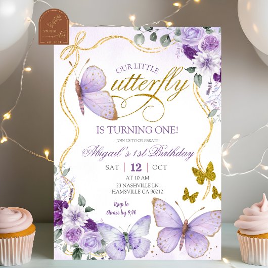 Coquette Purple Butterfly Birthday Kaart