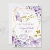 Coquette Purple Butterfly Twins Baby Shower Kaart (Voorkant)
