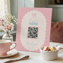 Coquette QR-code menu roze strik pastel cafetaria 