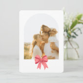 Coquette Red Bow Arch Preppy 3 Foto Kerstmis Feestdagenkaart (Staand voorkant)