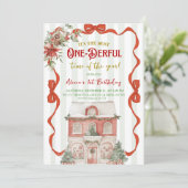 Coquette Red Bow Christmas Sweet Shop 1st Birthday Kaart (Staand voorkant)