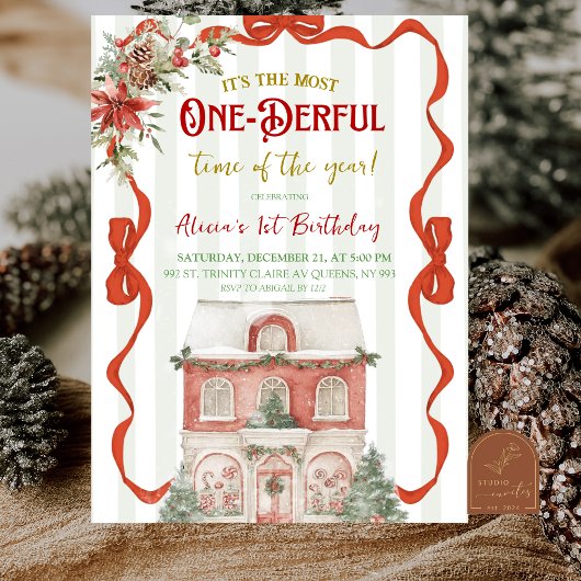 Coquette Red Bow Christmas Sweet Shop 1st Birthday Kaart