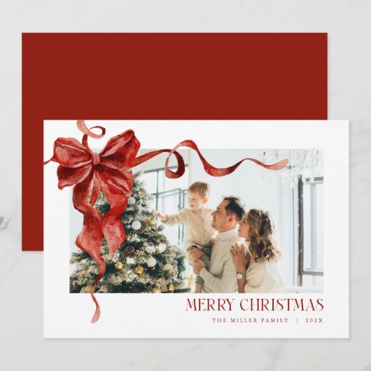 Coquette Red Bow Vakantiefoto Kerst Kaart (Voorkant / Achterkant)