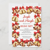 Coquette Red Bows | Bells Christmas Holiday Party Kaart (Voorkant)