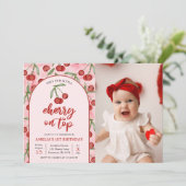 Coquette Red Cherry 1st Birthday Party Foto Kaart (Staand voorkant)
