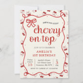 Coquette Red Cherry 1st Verjaardag Party Uitnodigi Kaart (Voorkant)