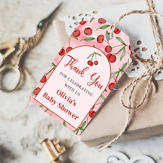 Coquette Red Cherry Baby shower Gift Label Cadeaulabel