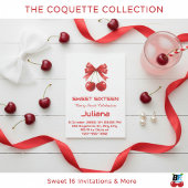 Coquette Red Cherry Bow Berry Sweet 16 Birthday Kaart