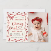 Coquette Red Cherry Eerste Verjaardag Foto Kaart (Voorkant)