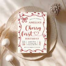 Coquette Red Cherry eerste verjaardag uitnodiging
