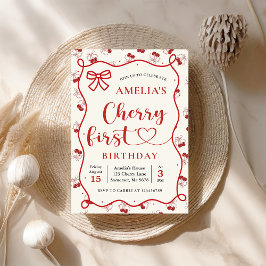 Coquette Red Cherry eerste verjaardag uitnodiging