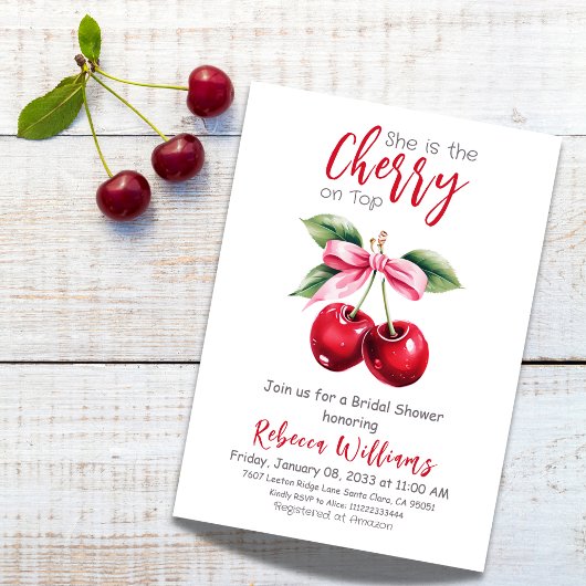 Coquette Red Cherry op Top Pink Bow-Vrijgezellenfe Kaart
