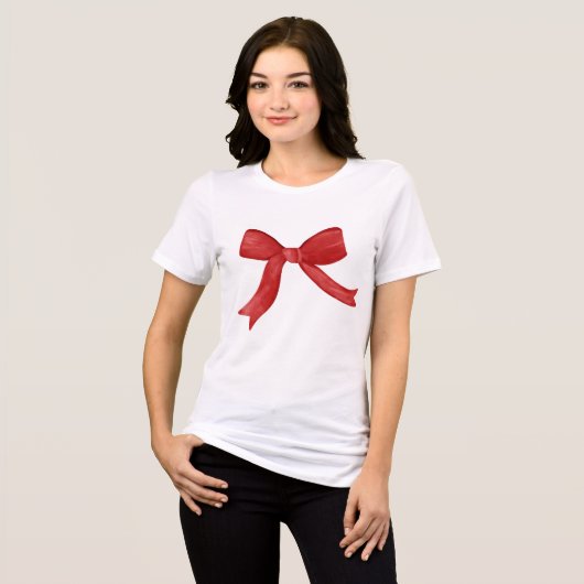 Coquette Red Christmas Bow Elegant Minimalist Tri-Blend Shirt (Voorkant volledig)