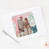 Coquette Red Green Bows Foto Kerstvakantie Vierkante Sticker (Envelop)