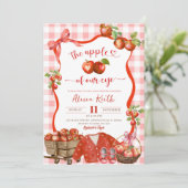 Coquette Red Plaid Apple Of Our Eye Baby Shower Kaart (Staand voorkant)