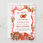 Coquette Red Plaid Bow Apple 1st Birthday Kaart (Voorkant)