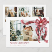 Coquette Red Plaid Gift Bow Foto Kerst Kaart (Voorkant / Achterkant)