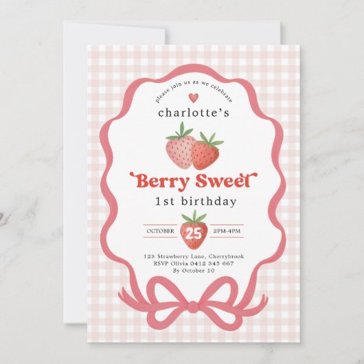 Coquette Red Strawberry Berry First 1st Birthday Kaart (Voorkant)