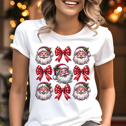 Coquette Retro Kerstman Gezichten en Rode Bogen Ke Tri-Blend Shirt