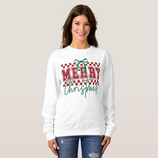 Coquette Retro Merry Christmas Trendy Typography Trui (Voorkant volledig)