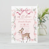 Coquette Ribbon Floral Oh Deer Baby shower Kaart (Staand voorkant)