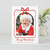 Coquette Ribbon Fotoboog Vrolijk Kerstmis Feestdagenkaart (Staand voorkant)