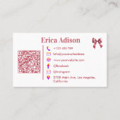Coquette Ribbon QR Code Roze Bow Visitekaartje (Achterkant)