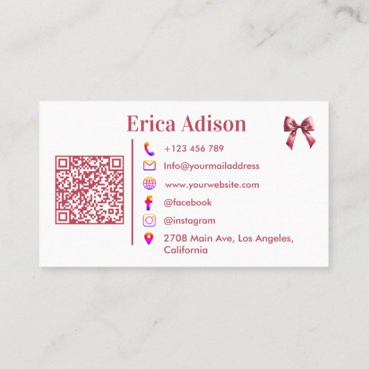 Coquette Ribbon QR Code Roze Bow Visitekaartje (Achterkant)