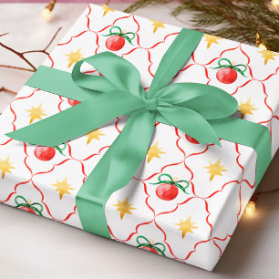 Coquette Rode Boog Kerstster Patroon Cadeaupapier