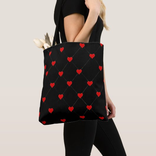 Coquette Rode Harten Patroon Canvas Tote Tas (Dichtbij)