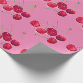 Coquette rode Kersen fruit Voedsel Patroon roze Cadeaupapier (Hoek)
