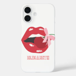 Coquette rode lippen roze lint boog iPhone 16 hoesje