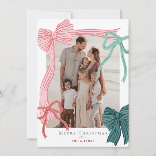 Coquette Rood & Groen Bogen 4 Foto's Kerstmis Feestdagenkaart (Voorkant)