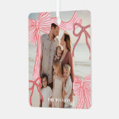 Coquette Rood & Roze Bogen Foto Kerstvakantie Metalen Ornament (Voorkant links)