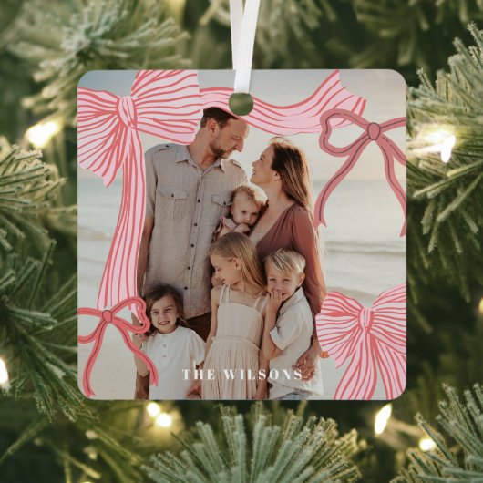 Coquette Rood & Roze Bogen Foto Kerstvakantie Metalen Ornament (Insitu)