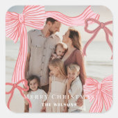 Coquette Rood & Roze Bogen Foto Kerstvakantie Vierkante Sticker (Voorkant)