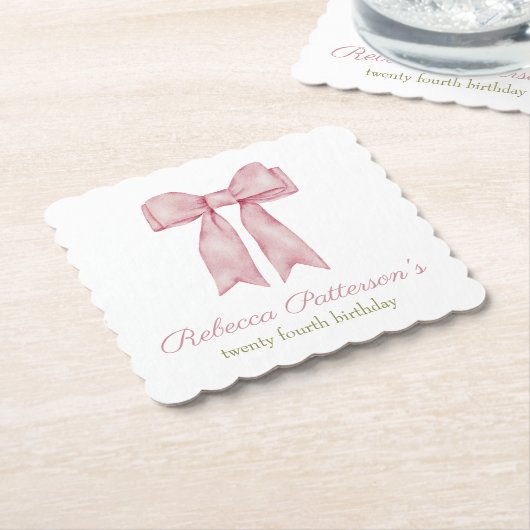 Coquette Roze Aquarel Strik Vrouwelijke Verjaardag Kartonnen Onderzetters (Gebogen)