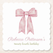 Coquette Roze Aquarel Strik Vrouwelijke Verjaardag Kartonnen Onderzetters (Voorkant)