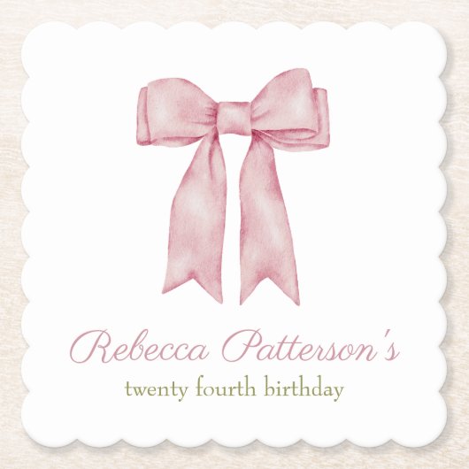 Coquette Roze Aquarel Strik Vrouwelijke Verjaardag Kartonnen Onderzetters (Voorkant)