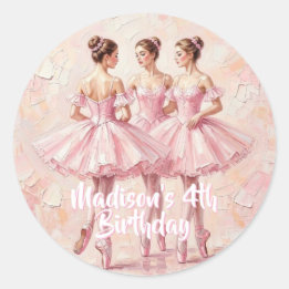 coquette roze ballerina verjaardag ronde sticker