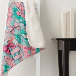 Coquette roze, blauwgroen, magenta boog-thema mono sherpa deken