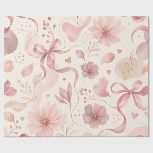 Coquette Roze Bloem Boog Inpakpapier (Vlak)
