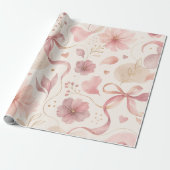 Coquette Roze Bloem Boog Inpakpapier (Uitgerold)
