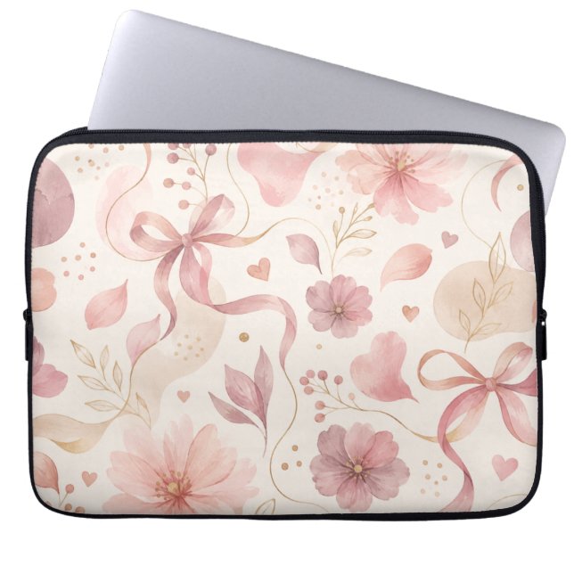 Coquette Roze Bloem Boog Laptop Hoes (Voorkant)