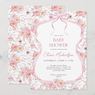 Coquette Roze Bloemen Lint Boog Meisje Baby shower Kaart