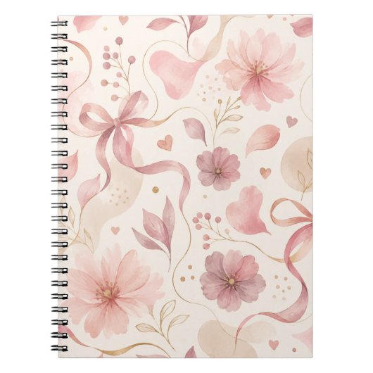 Coquette Roze Bloemenspiraal Notebook Notitieboek (Voorkant)