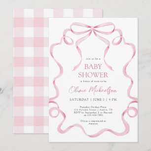 Coquette Roze Blush Ribbon Plaid Lijst Baby shower Kaart