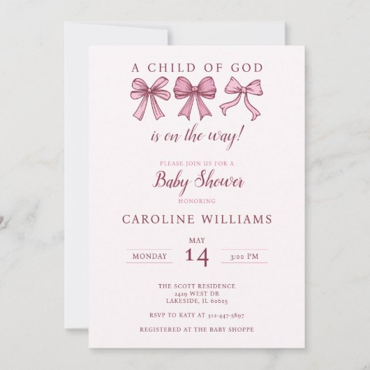 Coquette Roze Bogen Christelijk Kind van God Girly Kaart (Voorkant)