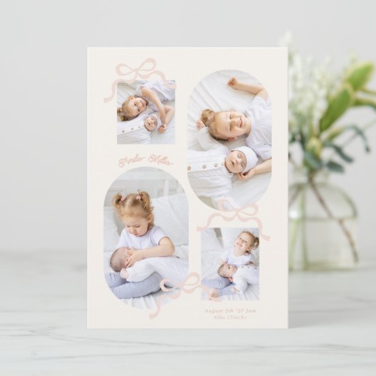 coquette roze bogen collage 4 foto Meisje baby Aankondiging (Staand voorkant)