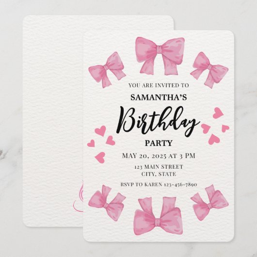 Coquette Roze Bogen en Harten Verjaardagsfeest Kaart (Voorkant / Achterkant)